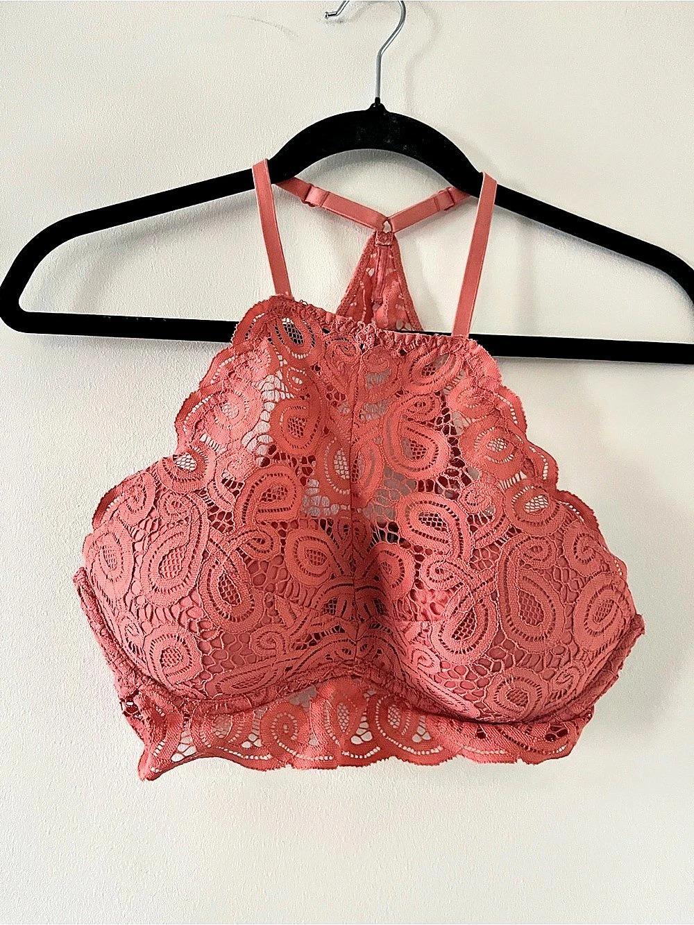 PINK Victoria's Secret Coral Lace High Neck Push Up Bralette Small